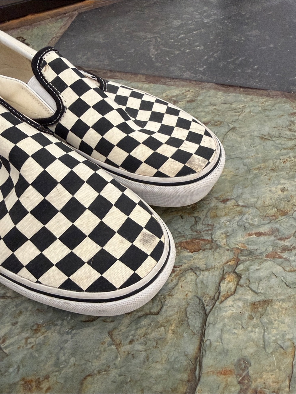 Platform Vans Slip-On Checkerboard Sneakers - Black & White Womens 8.5 - Picture 3 of 6